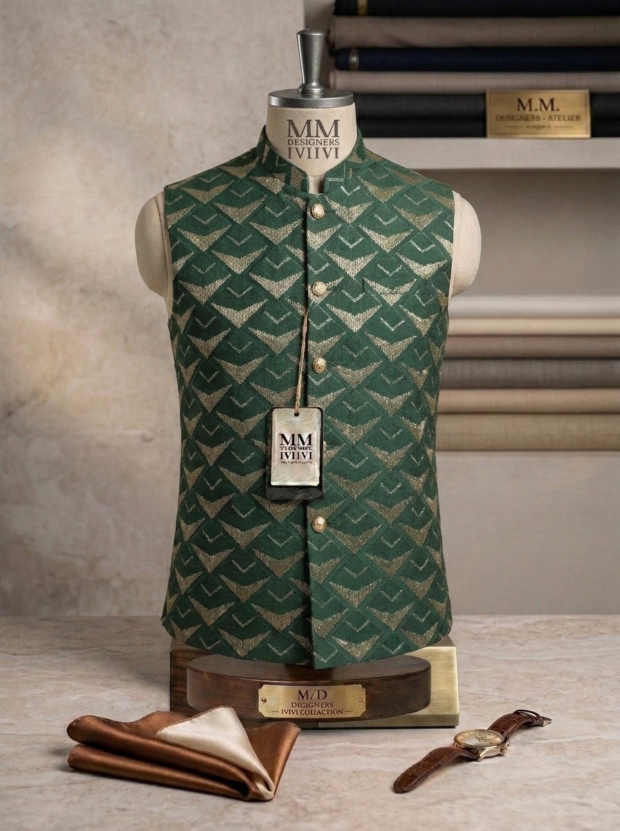 Dark Green Embroidered Waistcoat